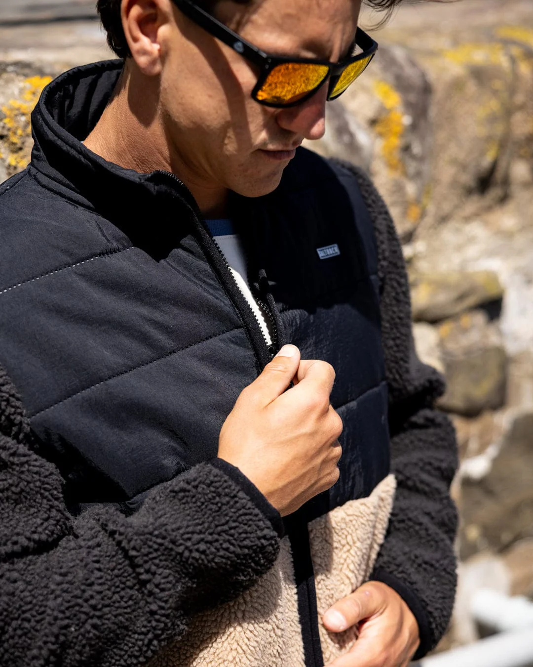 Rafe - Mens Zip Fleece - Black/Beige - Image 4