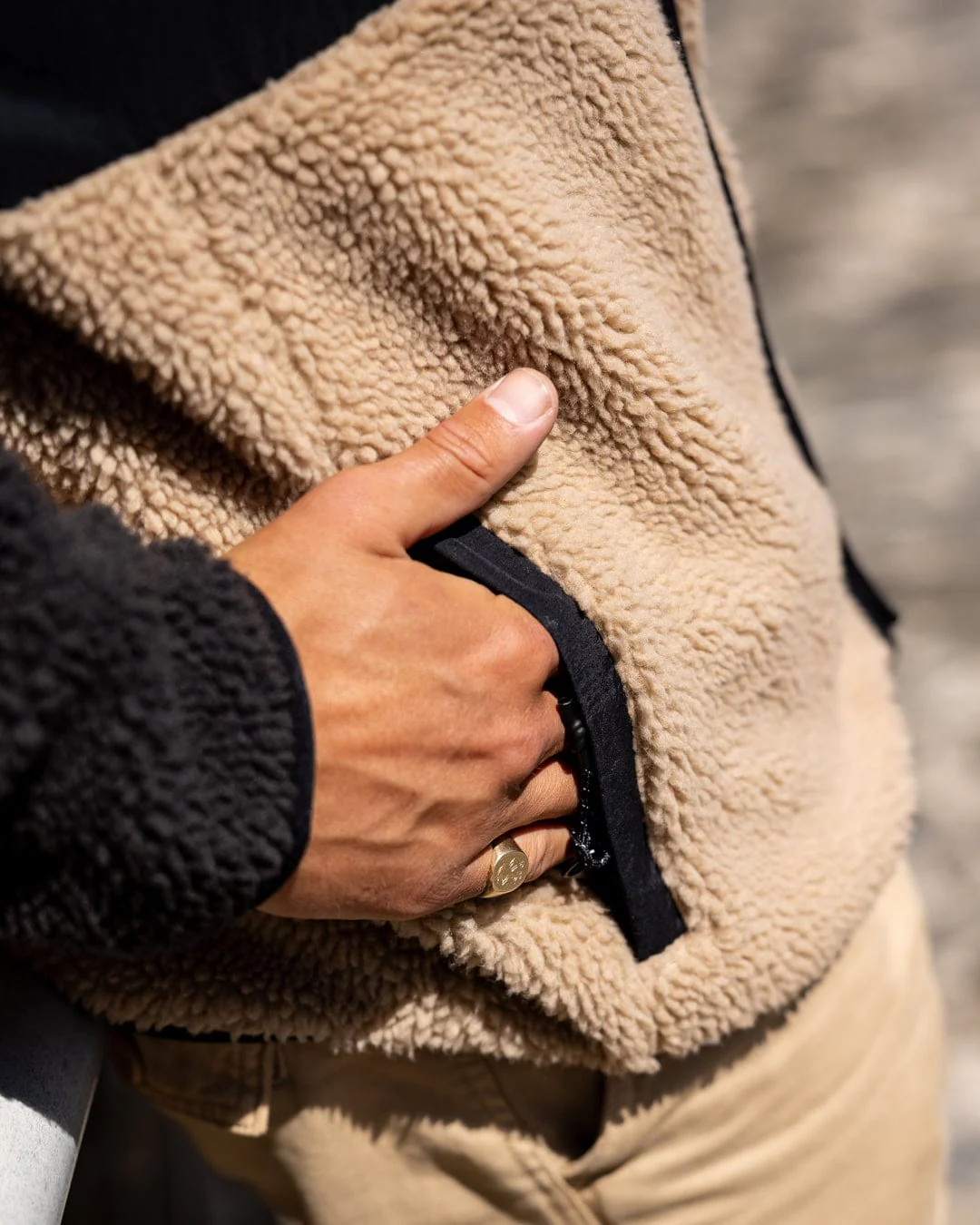 Rafe - Mens Zip Fleece - Black/Beige - Image 5