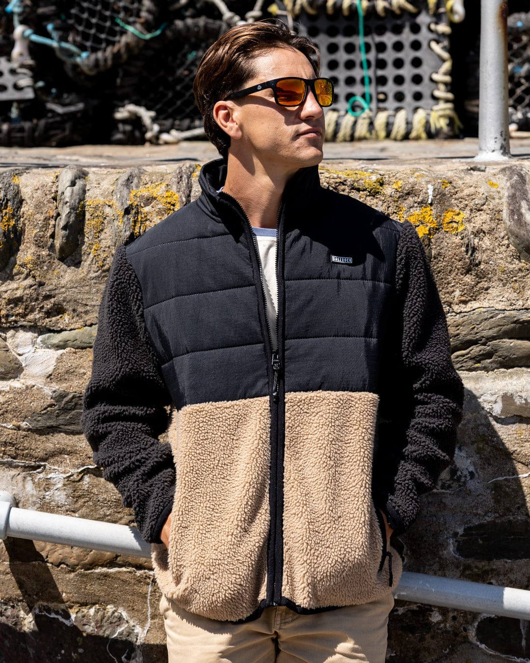 Rafe - Mens Zip Fleece - Black/Beige - Image 6