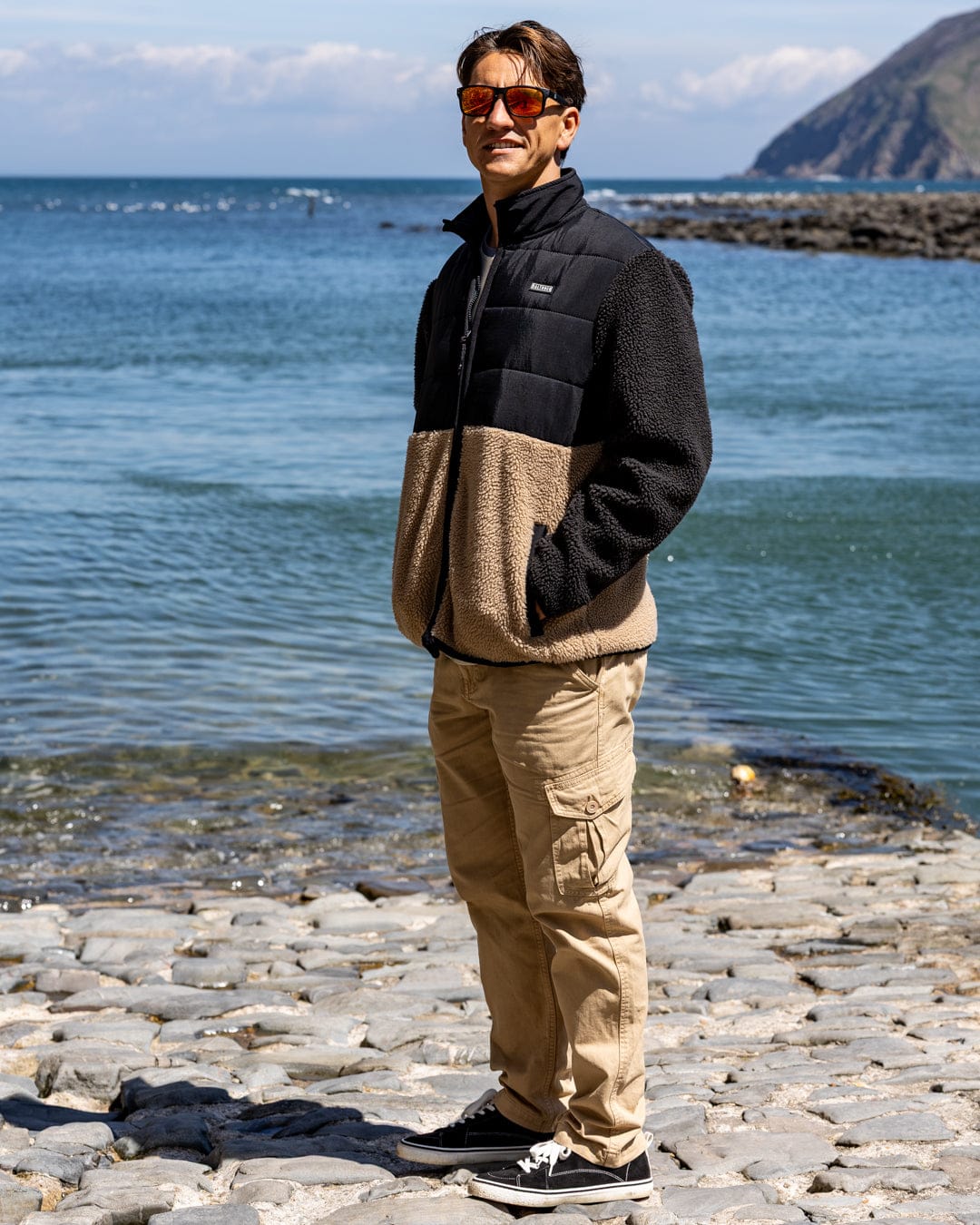 Rafe - Mens Zip Fleece - Black/Beige - Image 7