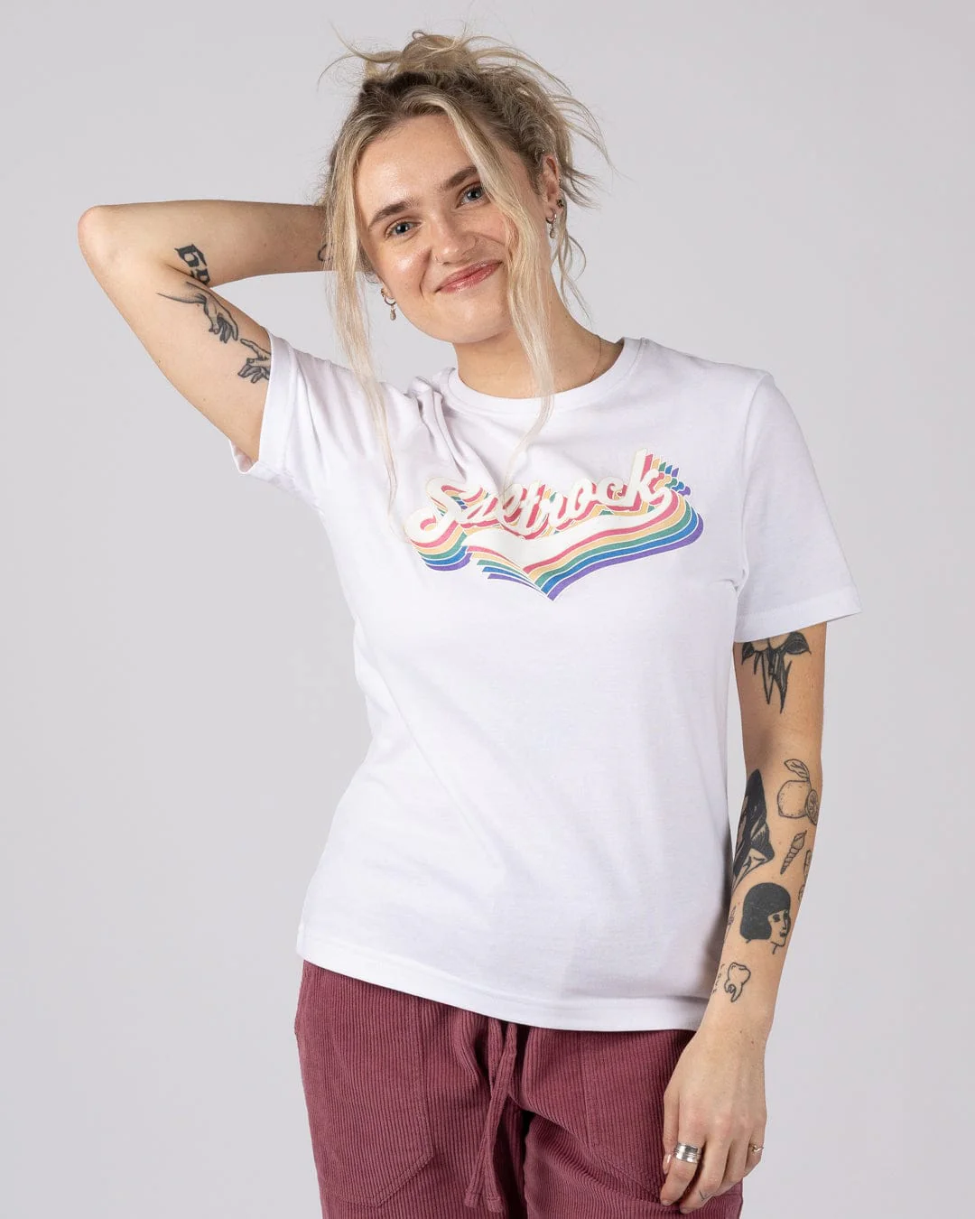 Rainbow Script  - Womens Short Sleeve T-Shirt - White - Image 2