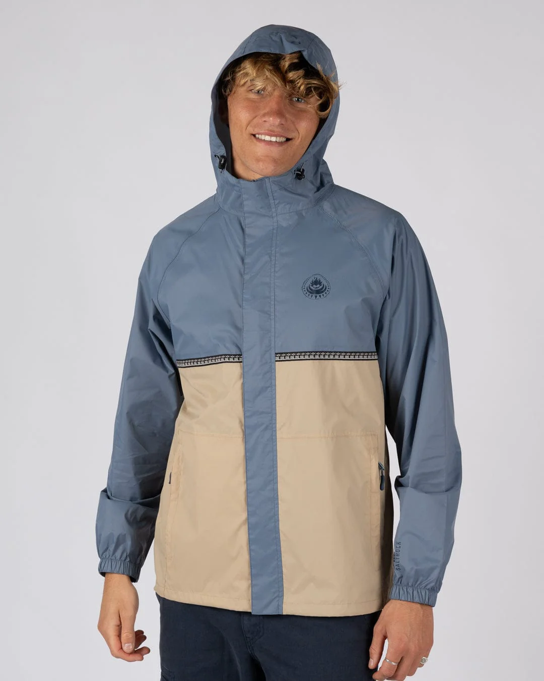 Rainer Tribal - Mens Waterproof Packable Rain Jacket- Blue/Beige - Image 6