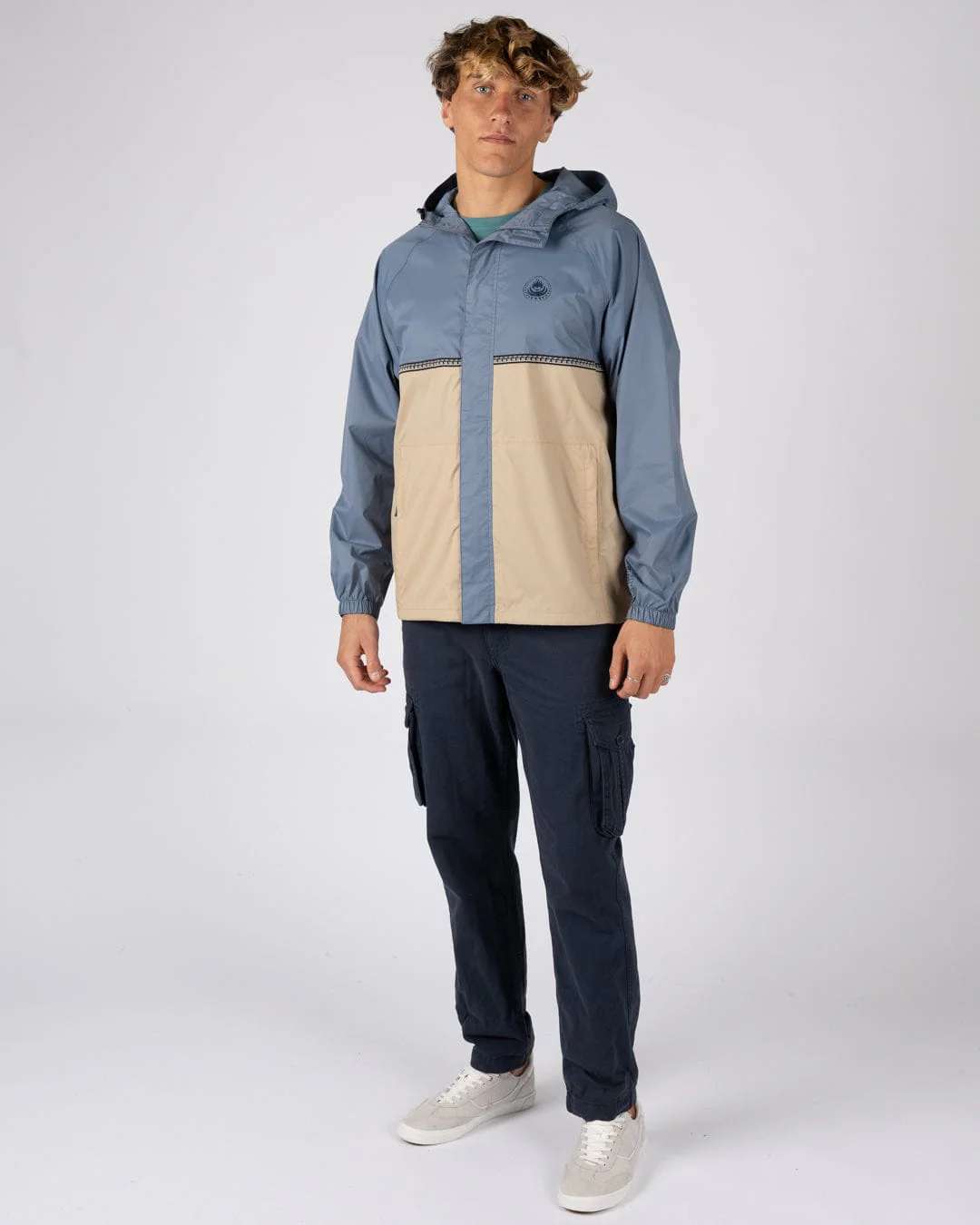 Rainer Tribal - Mens Waterproof Packable Rain Jacket- Blue/Beige - Image 9