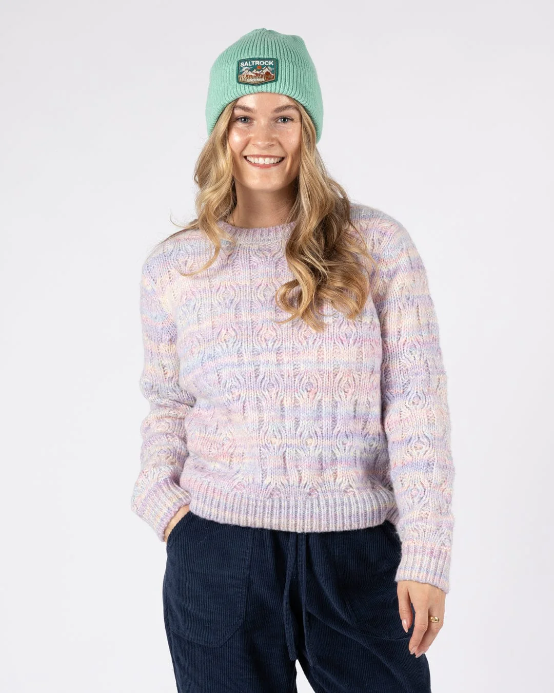 Reeny - Womens Pastel Cable Jumper - Purple - Image 2