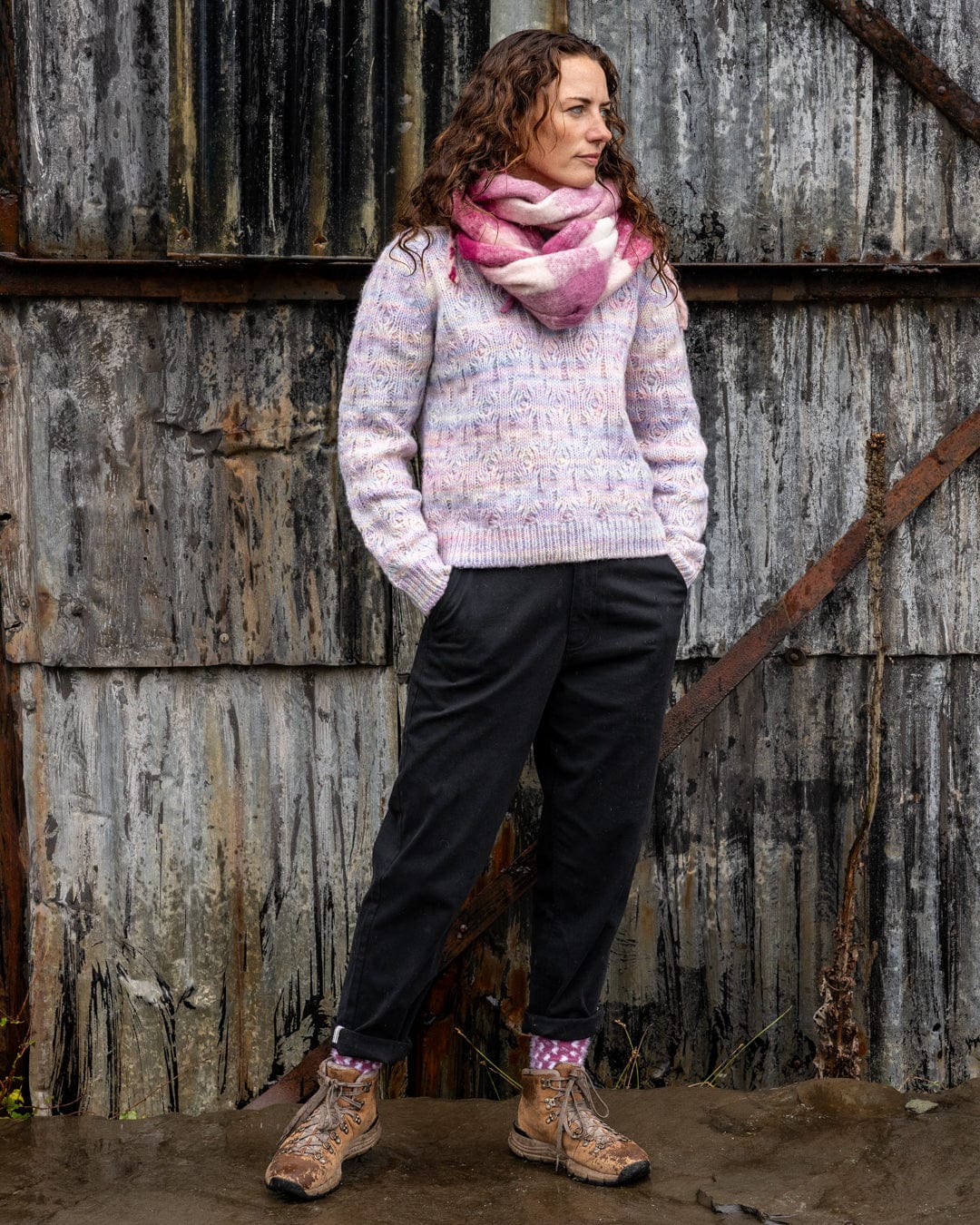 Reeny - Womens Pastel Cable Jumper - Purple - Image 6