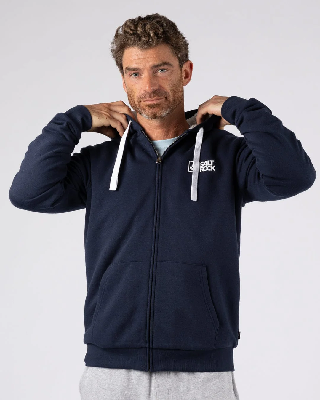 Saltrock Original - Mens Fur Lined Hoodie - Dark Blue - Image 7