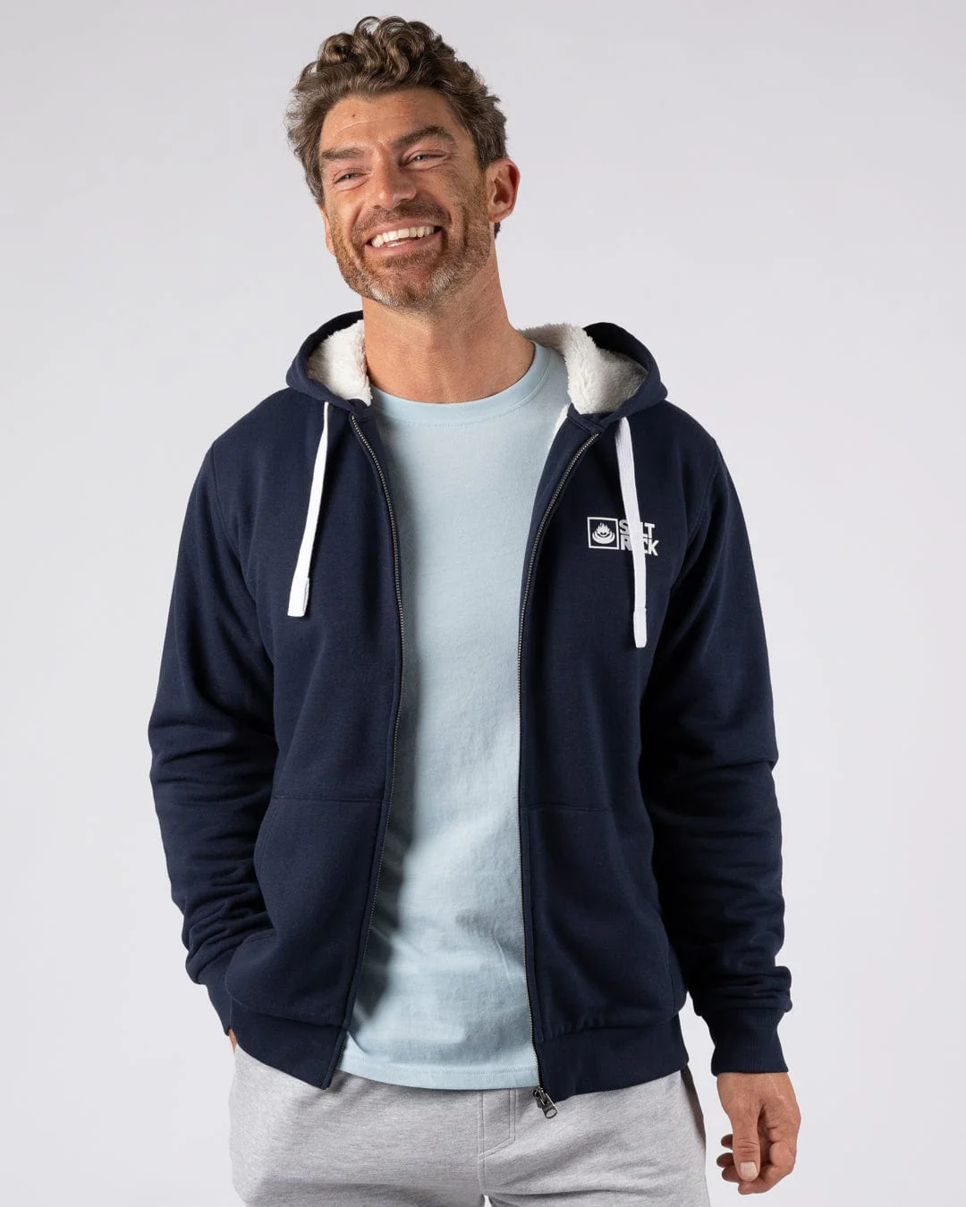 Saltrock Original - Mens Fur Lined Hoodie - Dark Blue - Image 8