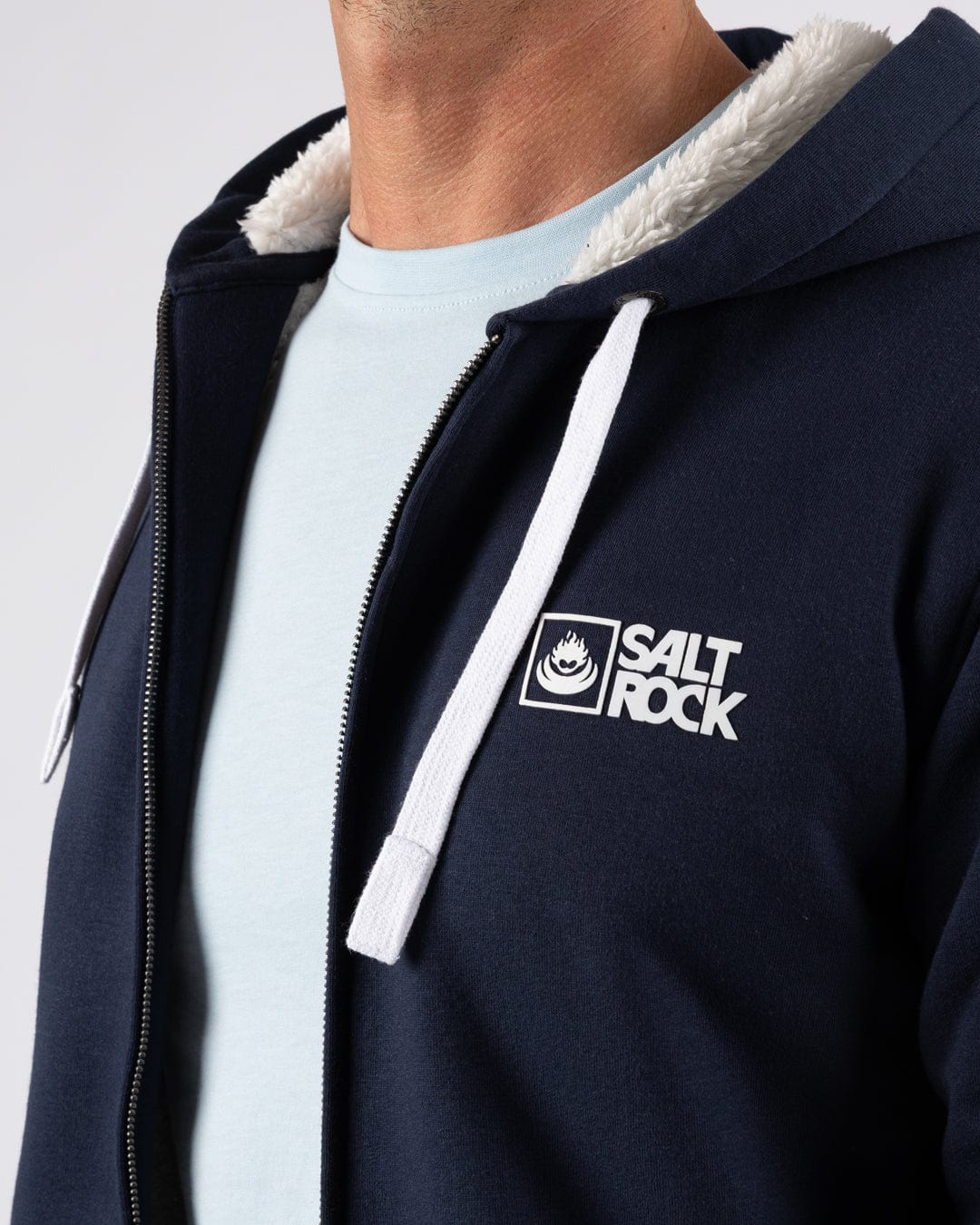 Saltrock Original - Mens Fur Lined Hoodie - Dark Blue - Image 9
