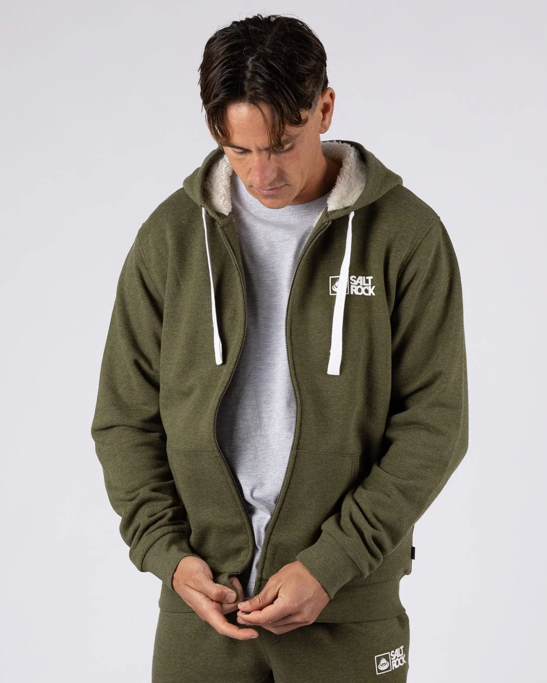 Saltrock Original - Mens Fur Lined Hoodie - Green - Image 3