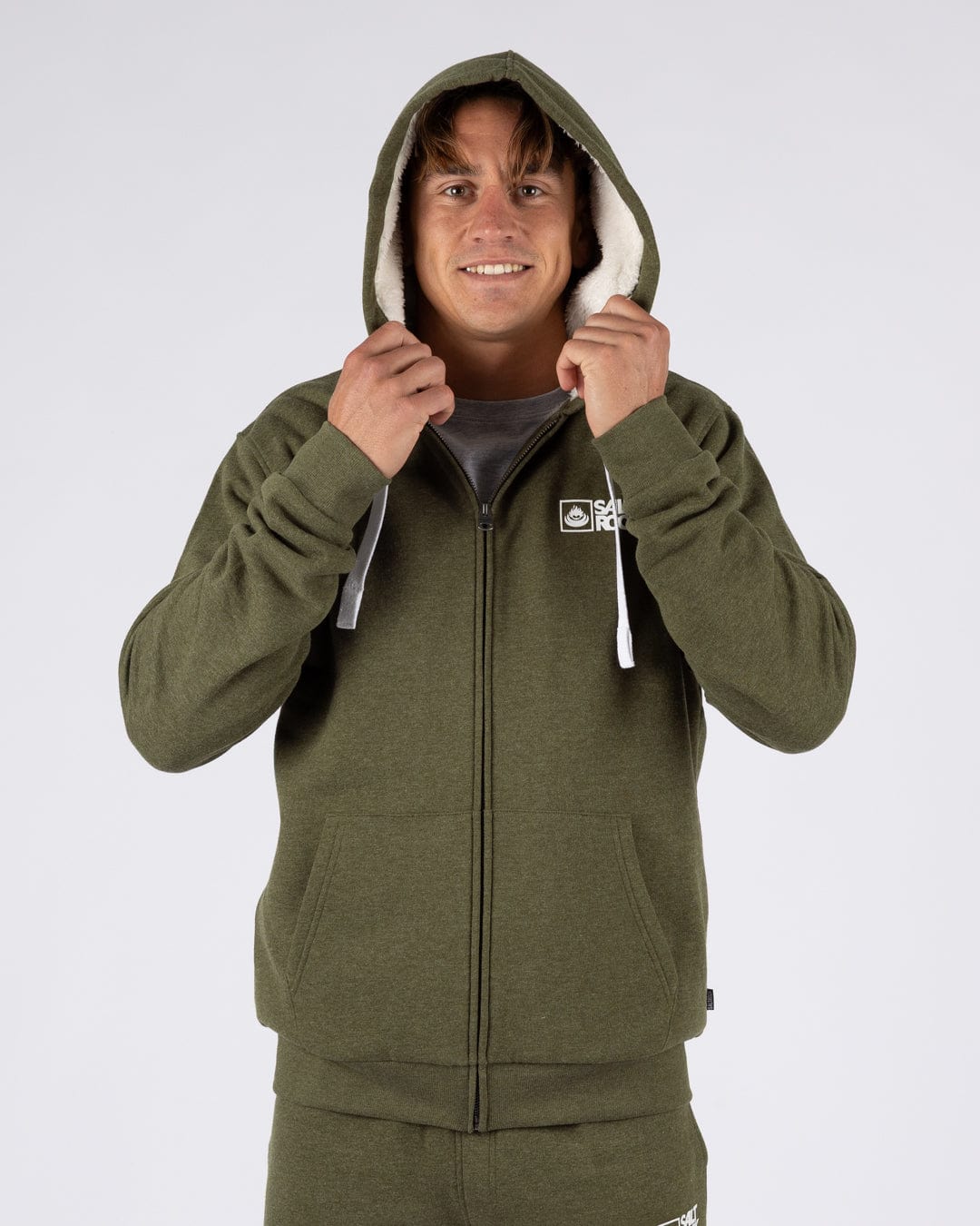 Saltrock Original - Mens Fur Lined Hoodie - Green - Image 7