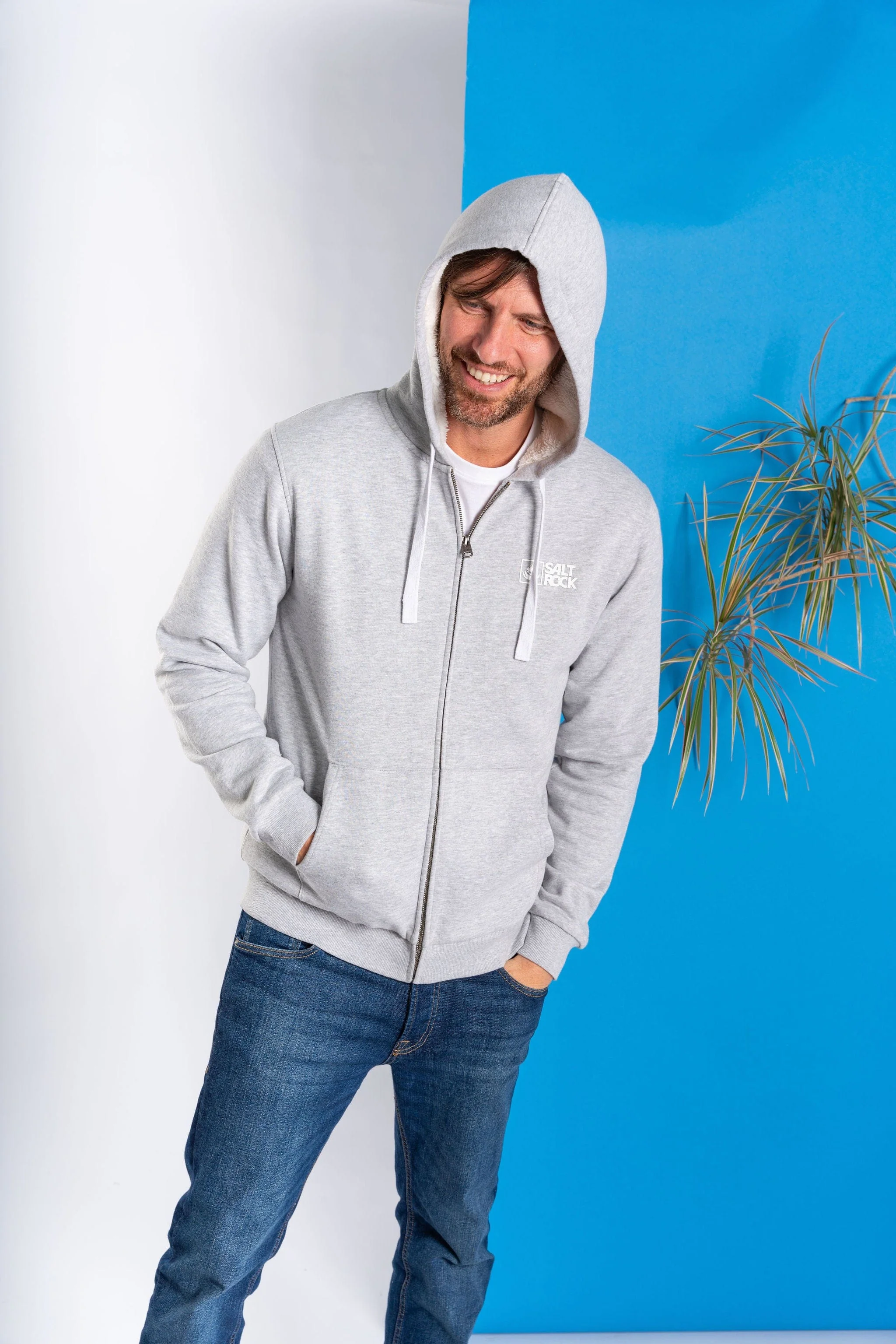 Saltrock Original - Mens Fur Lined Zip Hoodie - Grey - Image 9