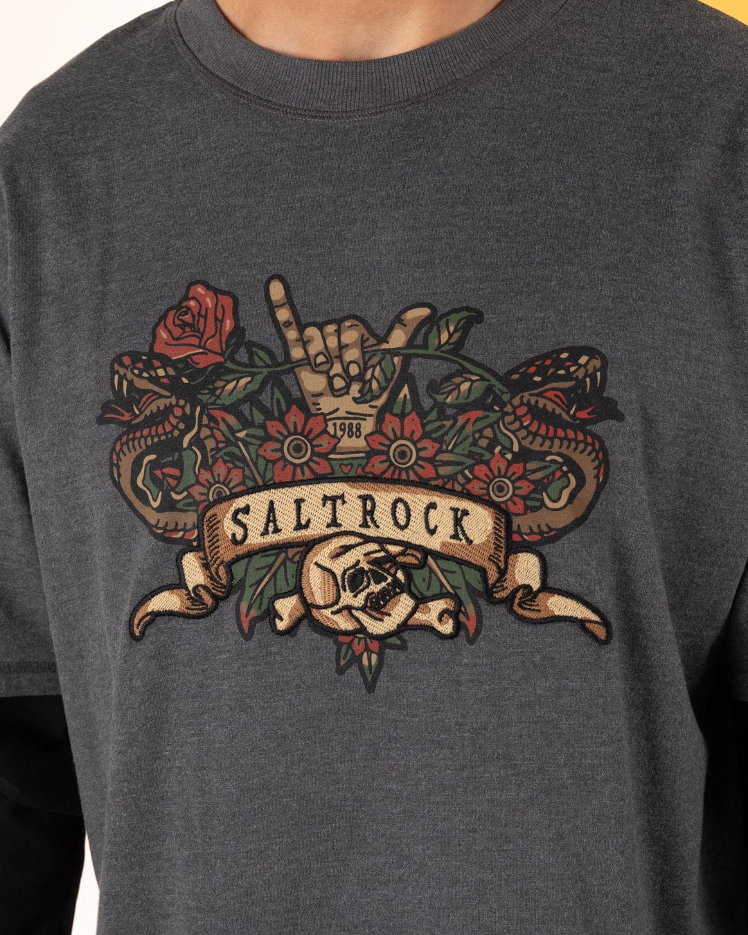 Shaka Tattoo - Mens Oversized Long Sleeve T-Shirt - Dark Grey - Image 2