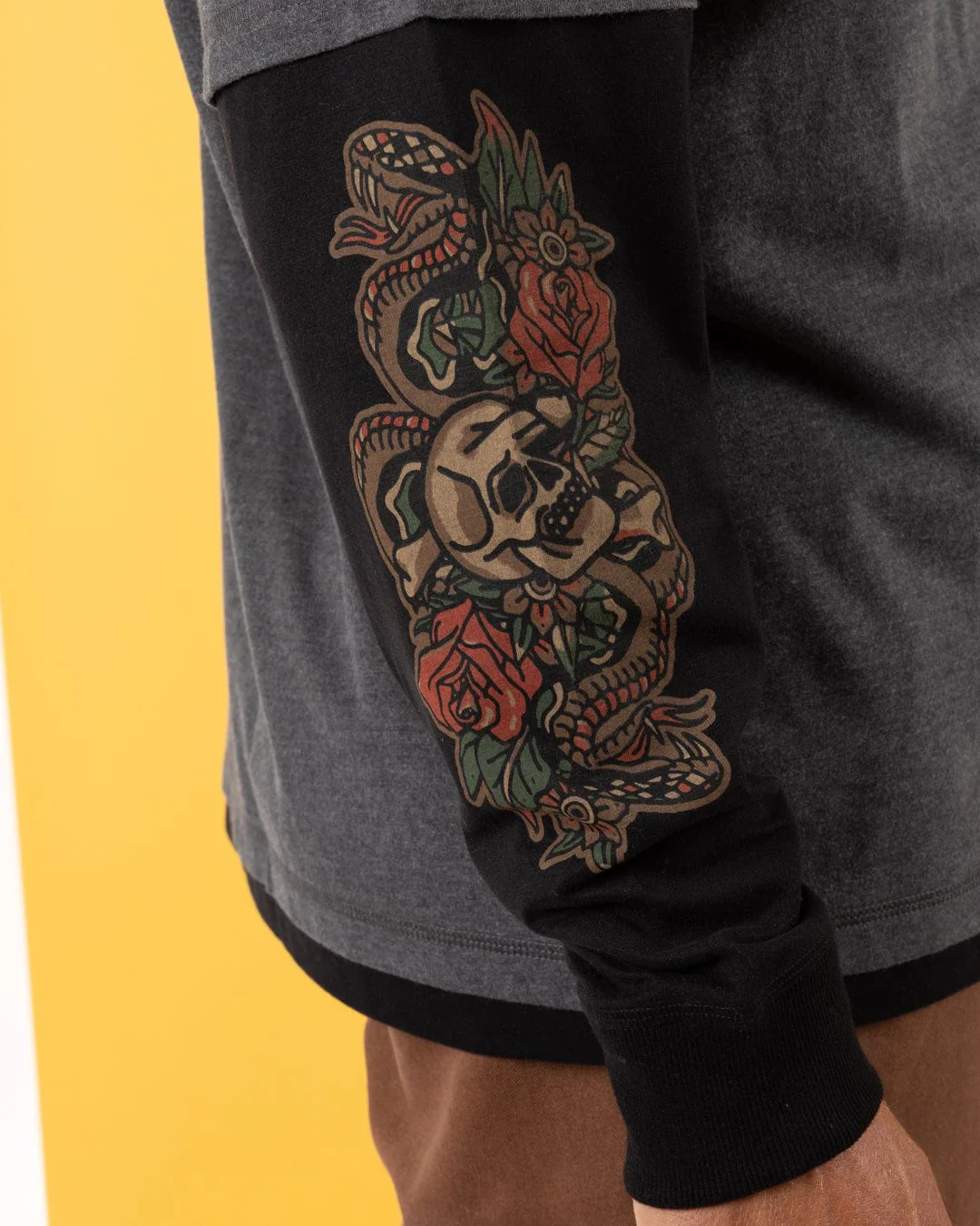 Shaka Tattoo - Mens Oversized Long Sleeve T-Shirt - Dark Grey - Image 4