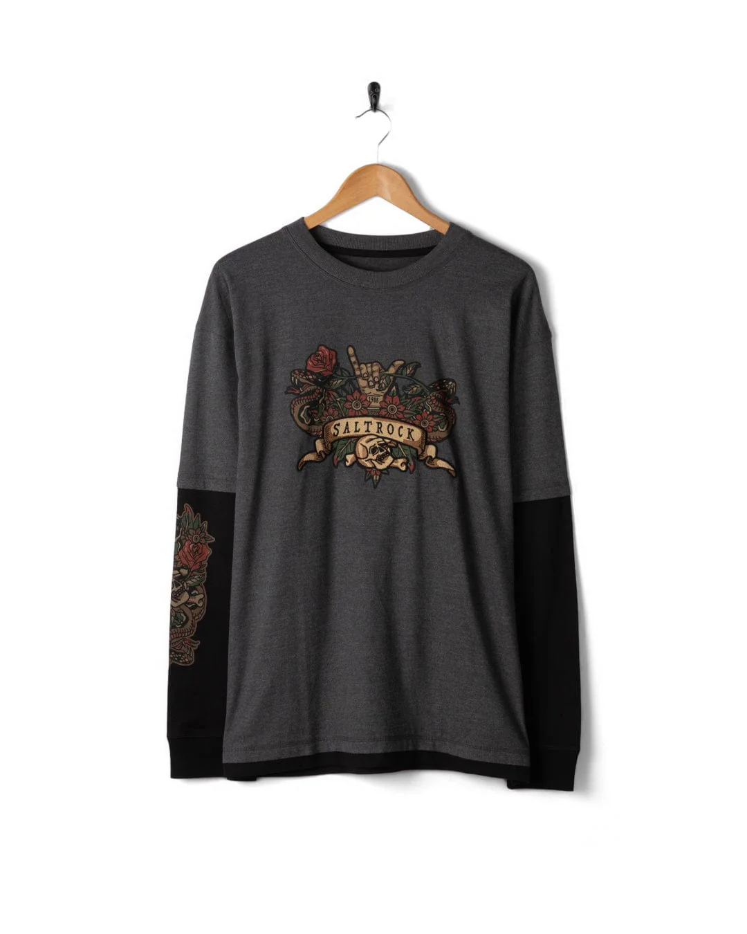 Shaka Tattoo - Mens Oversized Long Sleeve T-Shirt - Dark Grey - Image 5