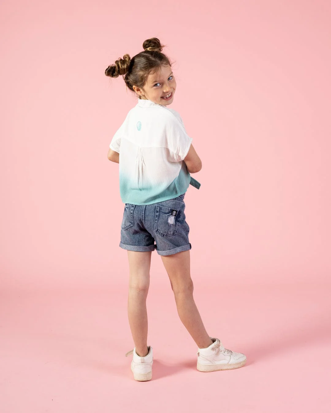 Shelby - Kids Front Knot Shirt - Turquoise - Image 2