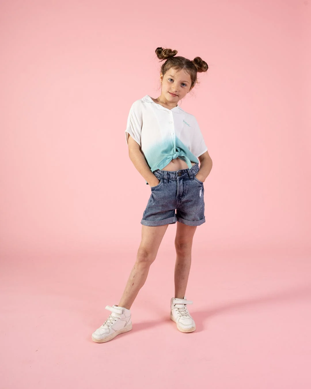Shelby - Kids Front Knot Shirt - Turquoise - Image 4