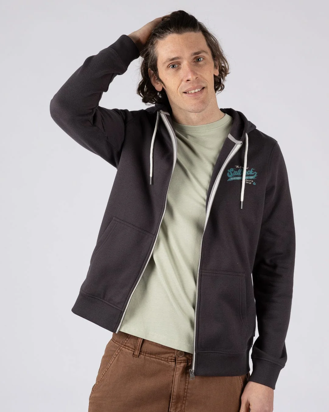 Shore Ride - Mens Zip Hoodie - Dark Grey - Image 3
