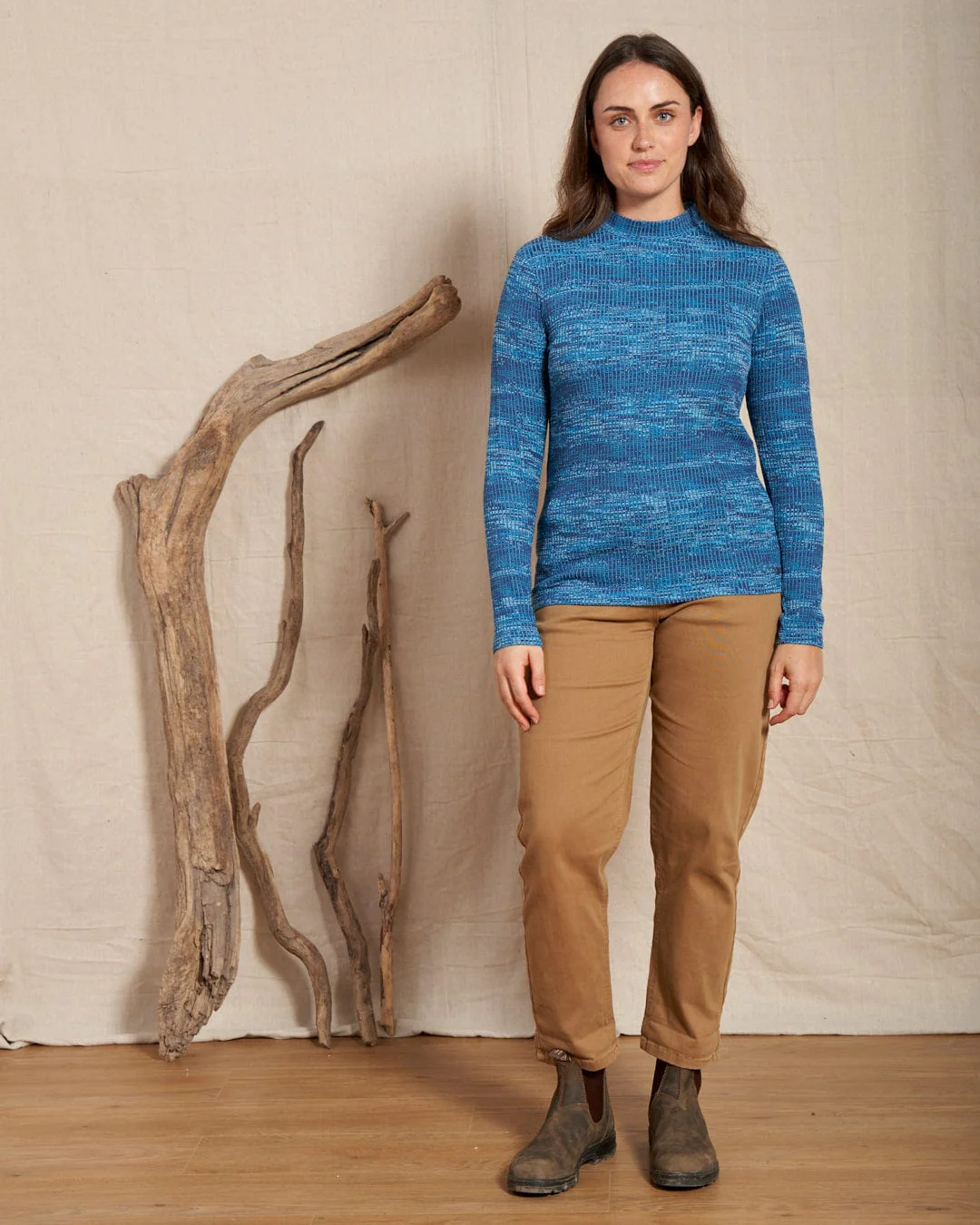 Space Dye Brooklyn - Womens Funnel Neck Top - Blue - Image 3