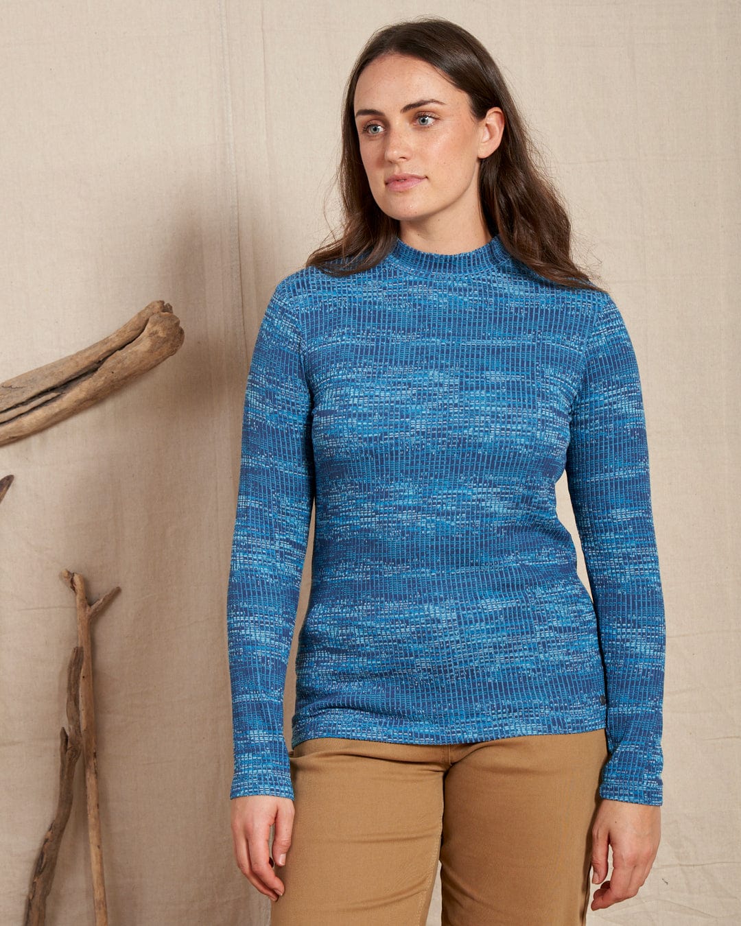 Space Dye Brooklyn - Womens Funnel Neck Top - Blue - Image 6