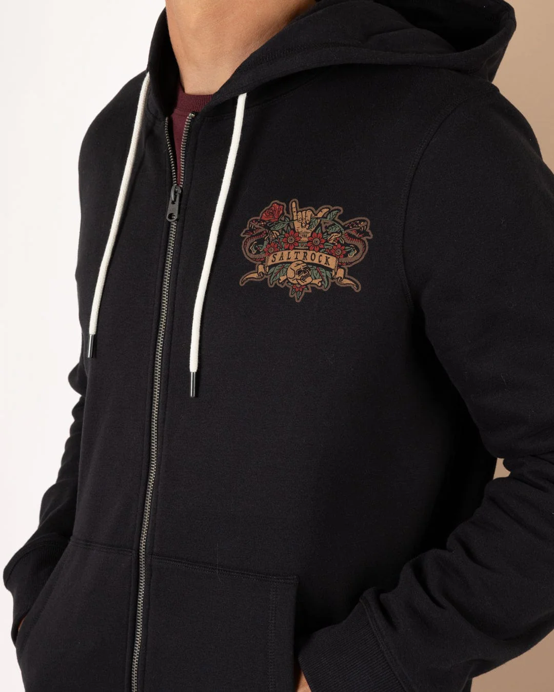 Stag Tattoo - Mens Zip Hood - Black - Image 11