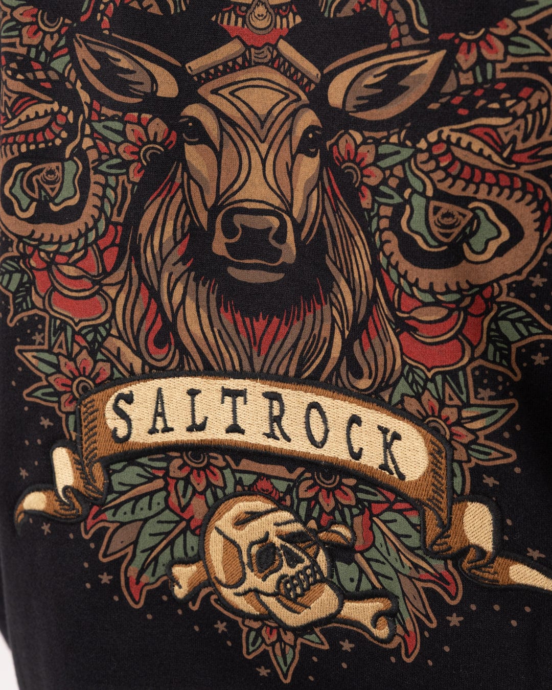 Stag Tattoo - Mens Zip Hood - Black - Image 3