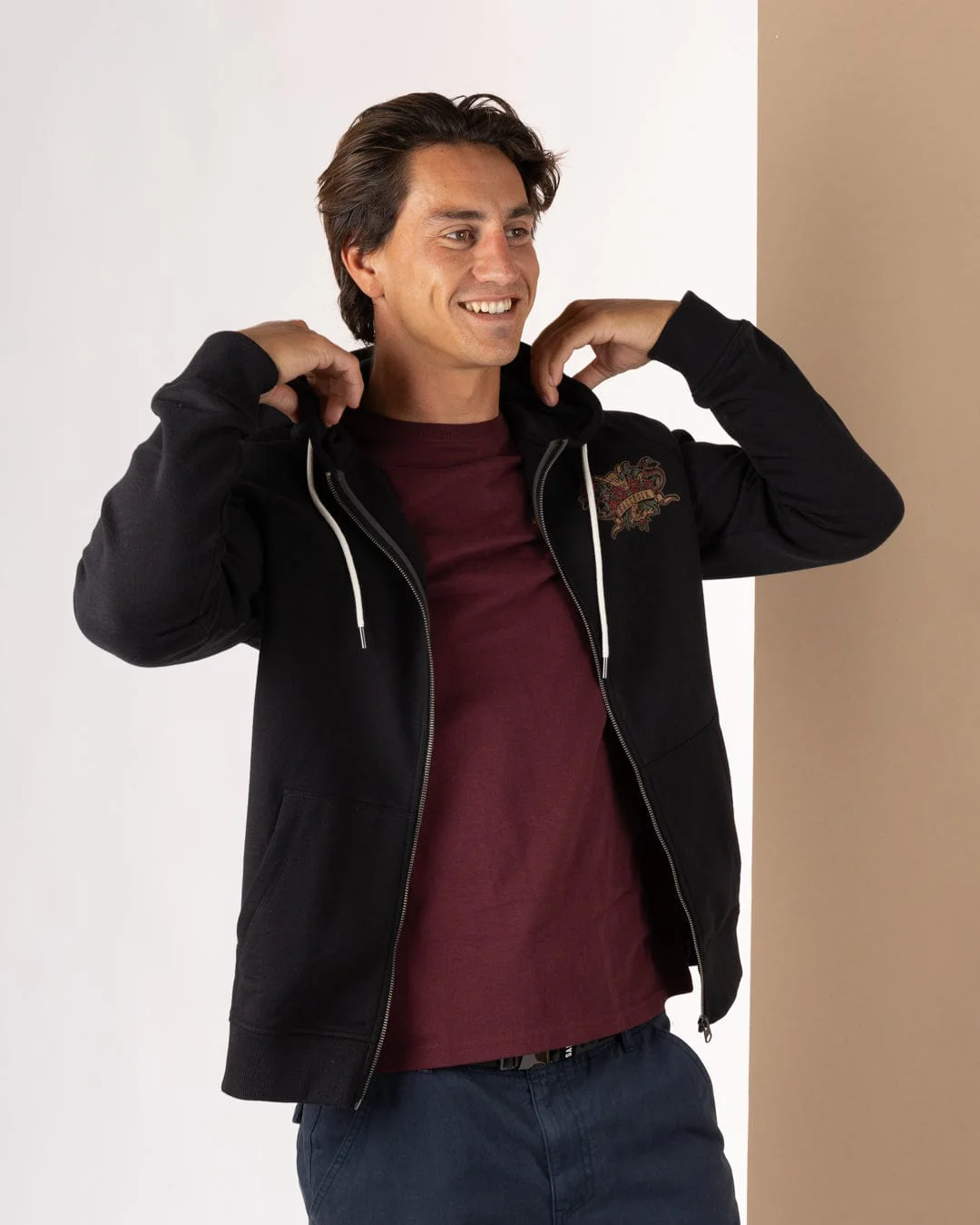 Stag Tattoo - Mens Zip Hood - Black - Image 4