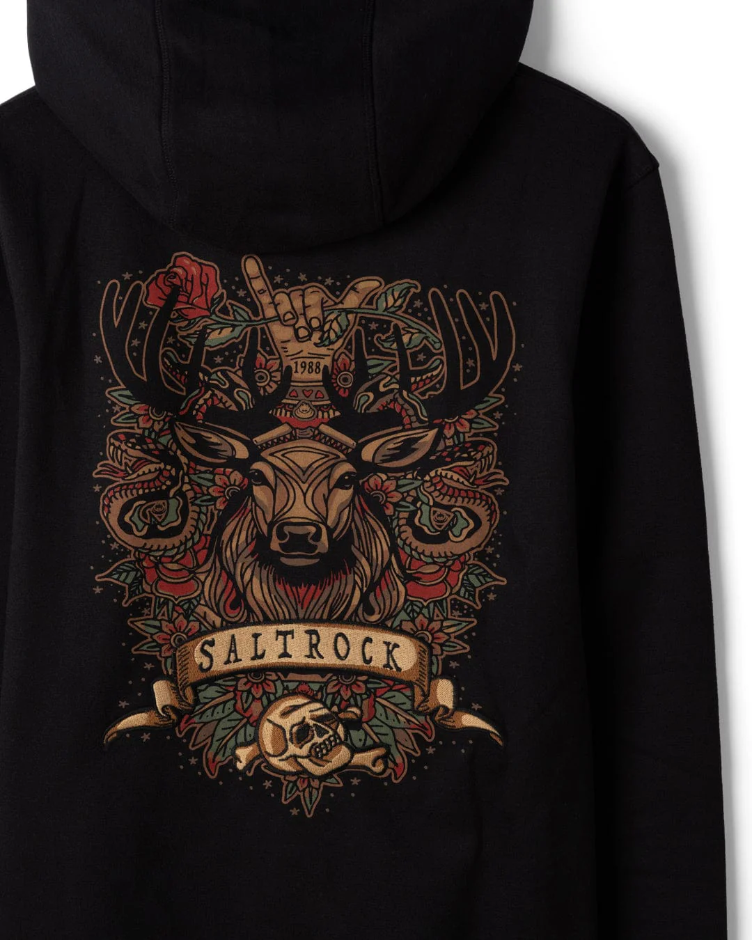 Stag Tattoo - Mens Zip Hood - Black - Image 6