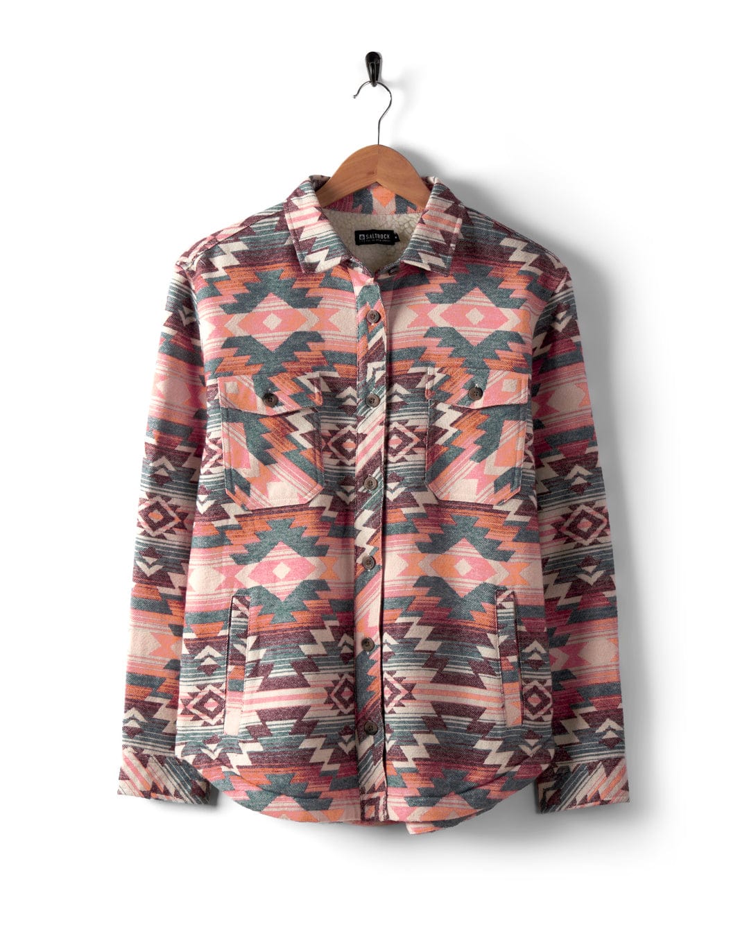 Stella Aztec - Womens Recycled Sherpa Lined Shacket - Pink - Image 3