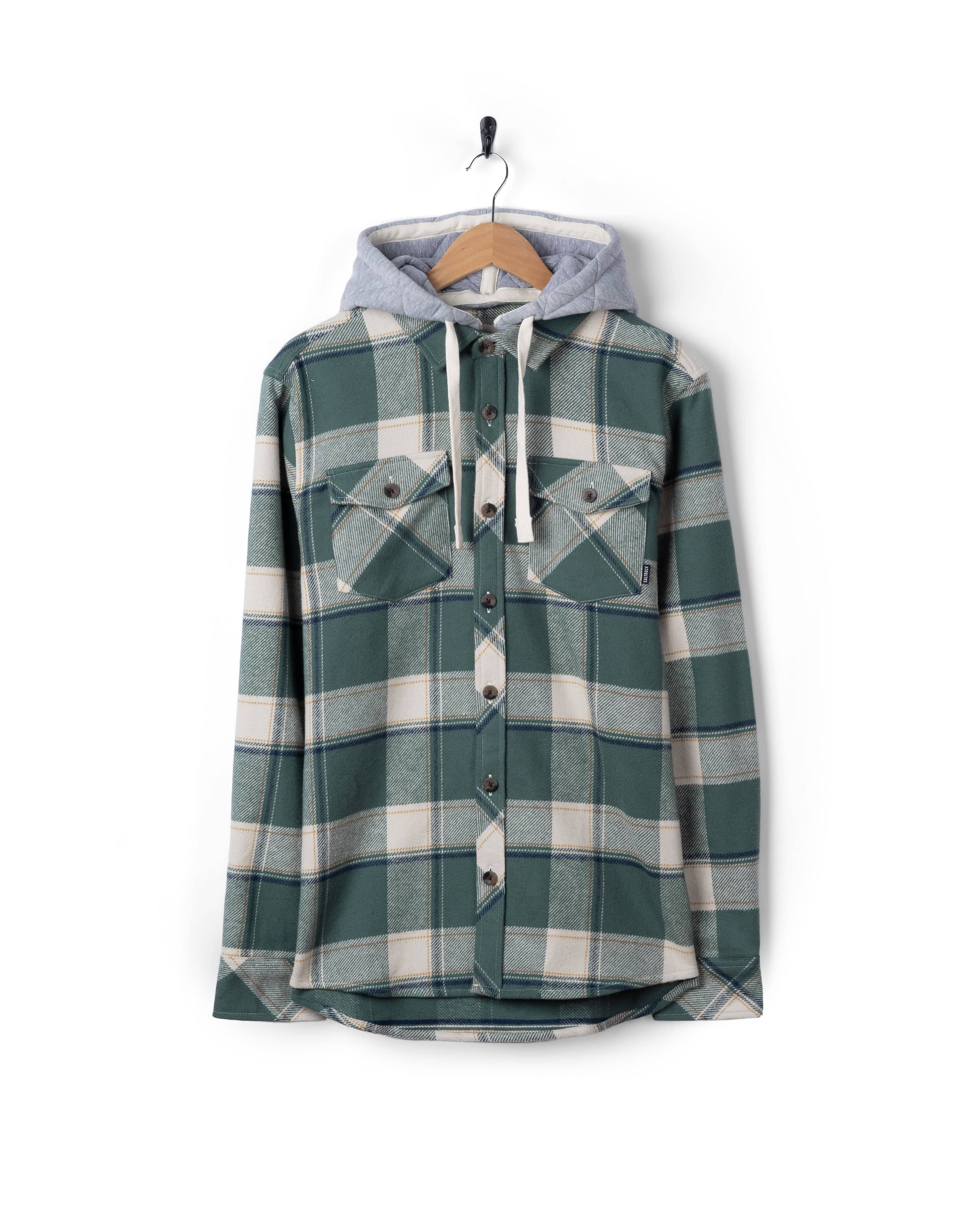 Strait - Mens Hooded Flannel Shirt - Green - Image 12
