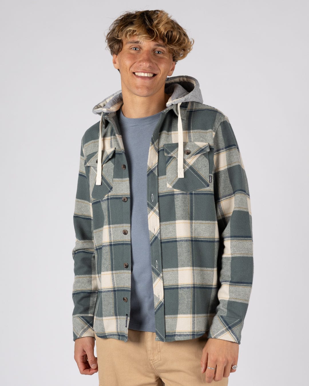 Strait - Mens Hooded Flannel Shirt - Green - Image 2