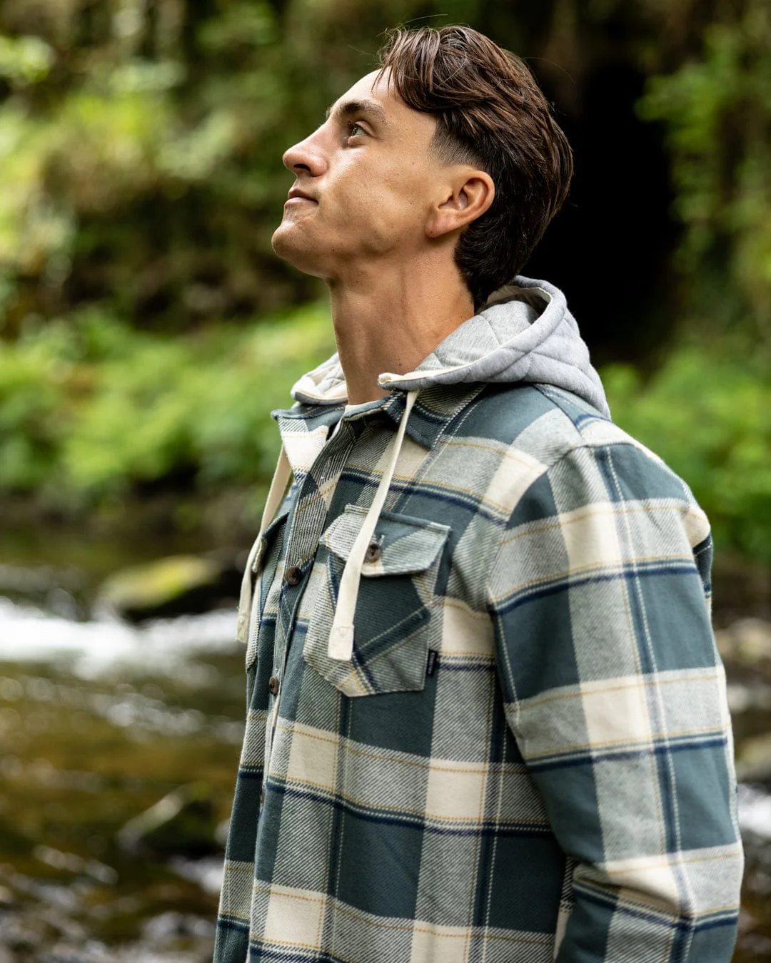 Strait - Mens Hooded Flannel Shirt - Green - Image 3