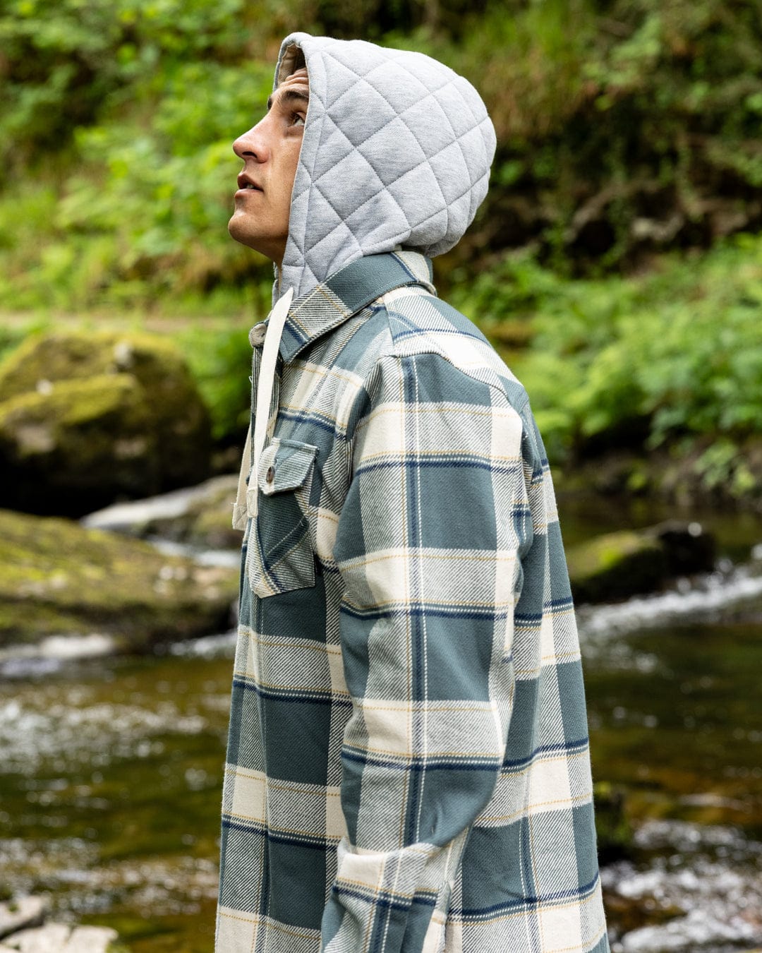 Strait - Mens Hooded Flannel Shirt - Green - Image 5