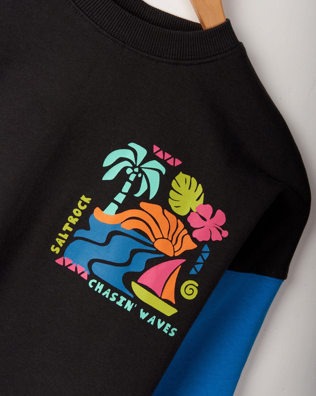 Summer Block - Kids Recycled Cropped Sweat - Washed Black - Image 2