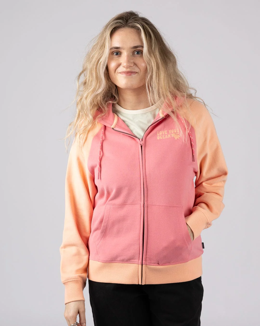 Sun Daze - Womens Zip Through Hoodie - Bright Pink - Image 3