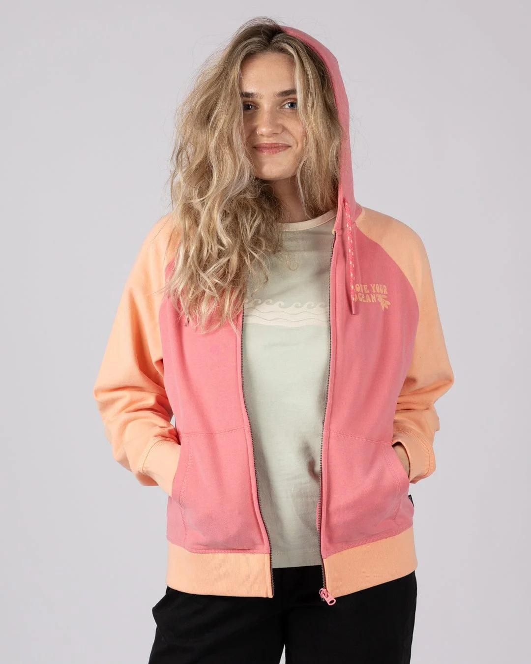Sun Daze - Womens Zip Through Hoodie - Bright Pink - Image 4