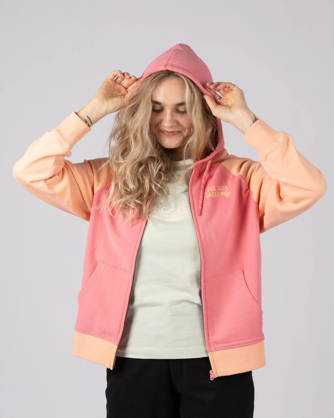 Sun Daze - Womens Zip Through Hoodie - Bright Pink - Image 5