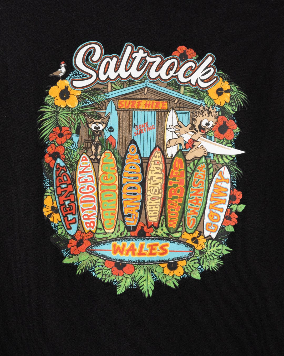 Surf Shack Wales - Kid's Pop Hoodie - Black - Image 2