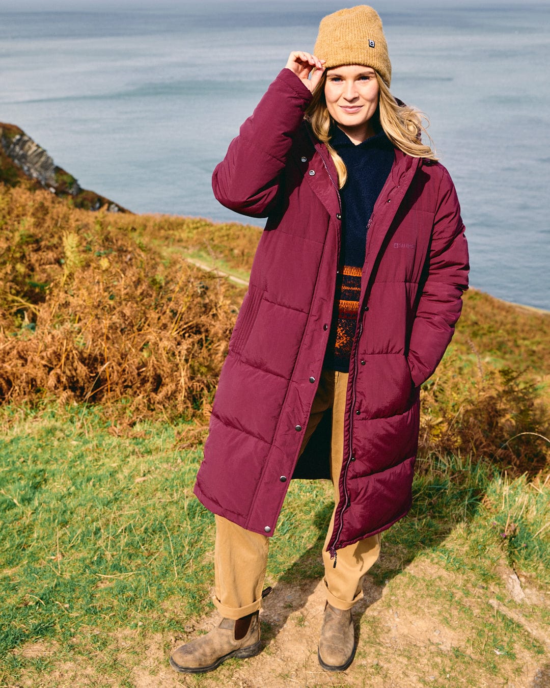 Tahoe - Womens Longline Padded Coat - Burgundy - Image 11