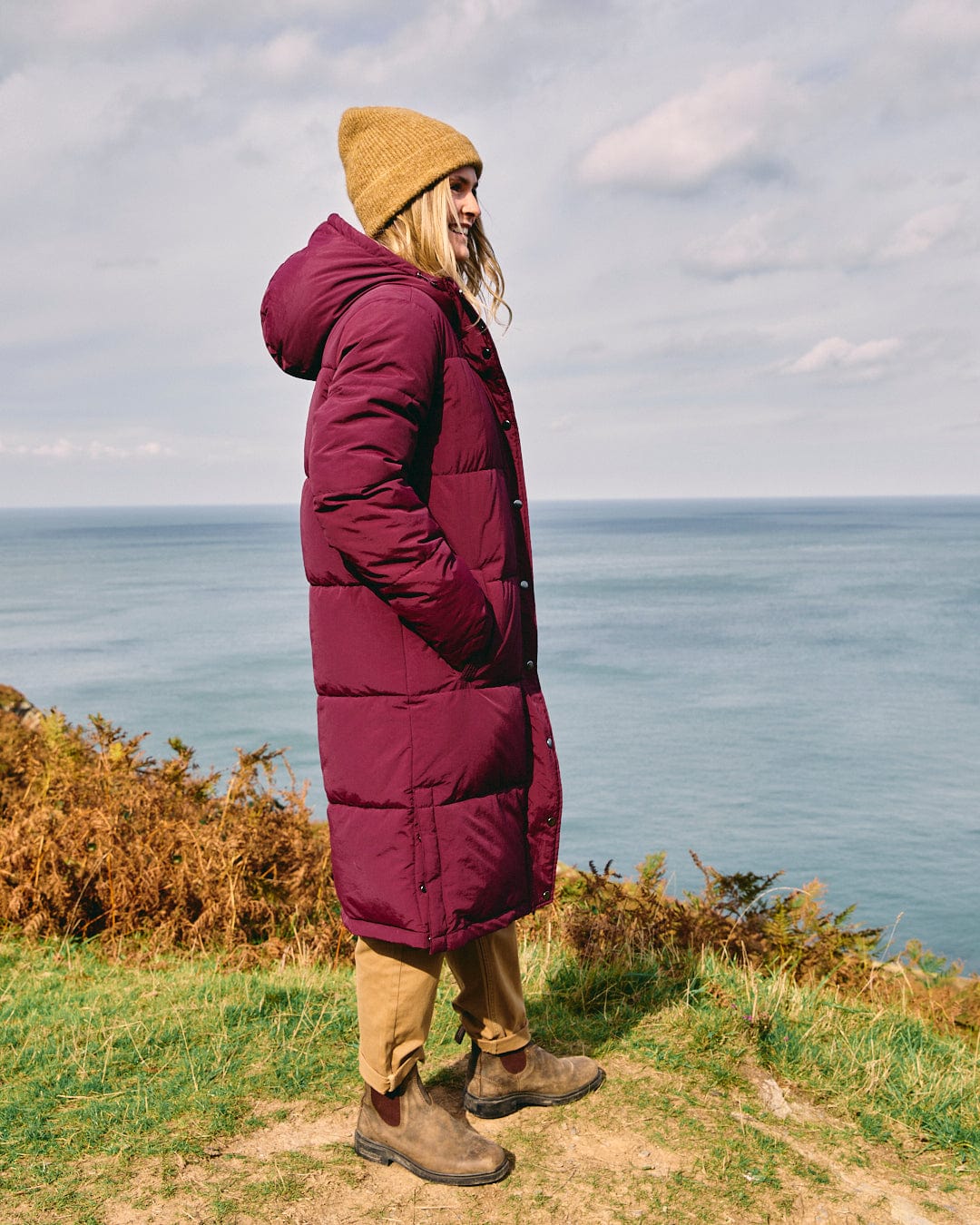Tahoe - Womens Longline Padded Coat - Burgundy - Image 3