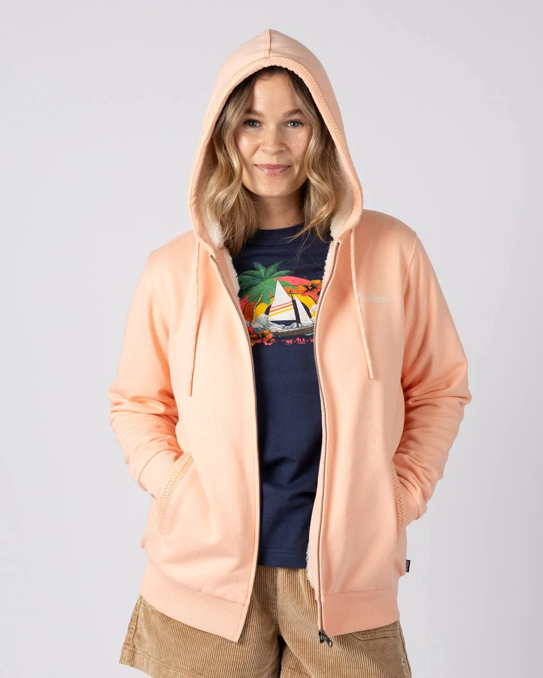 Tamsin - Womens Borg Lined Hoodie - Light Pink - Image 9