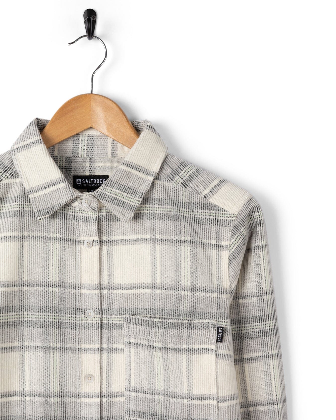 Tiff -Womens Corduroy Check Shirt - Cream/Grey - Image 11