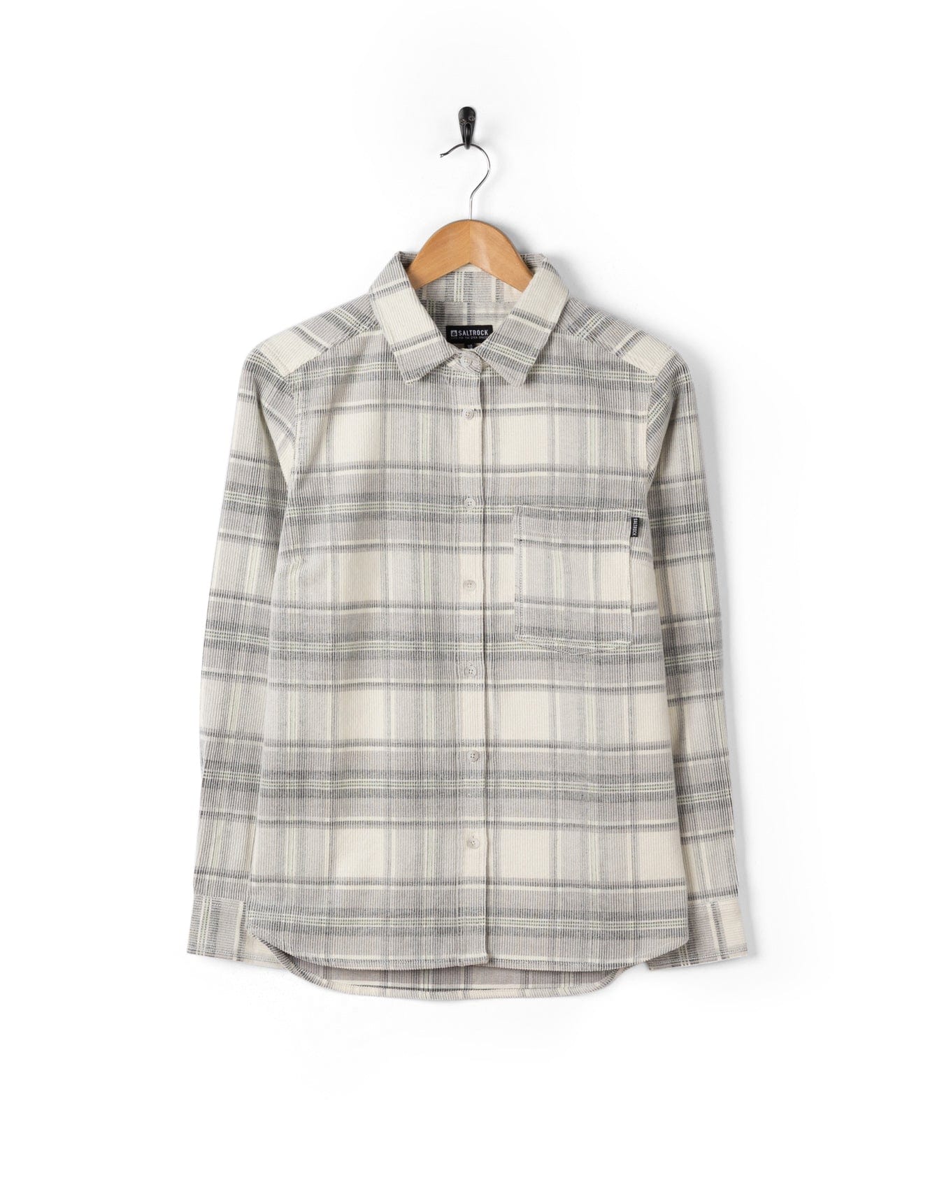 Tiff -Womens Corduroy Check Shirt - Cream/Grey - Image 5