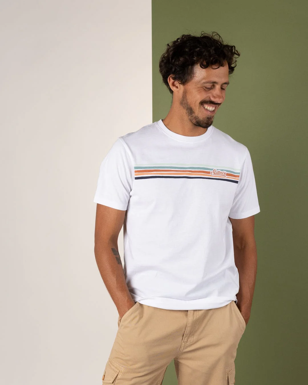Torn Stripe - Mens Short Sleeve T-Shirt - White - Image 2