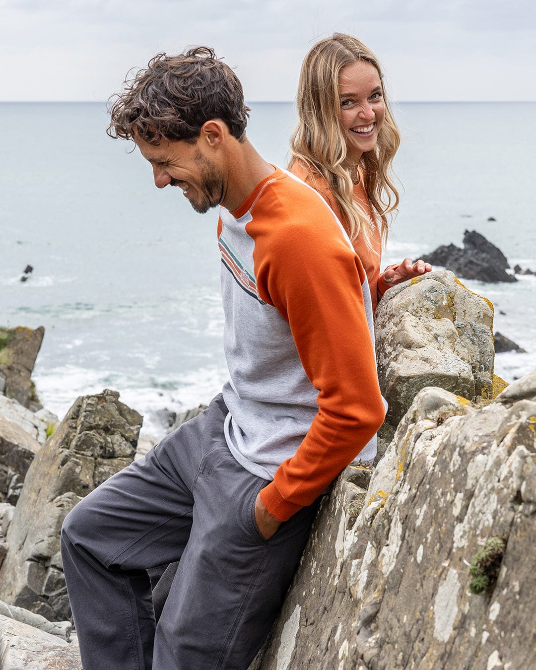 Torn Stripe - Mens Raglan Sweat - Orange/Grey - Image 3