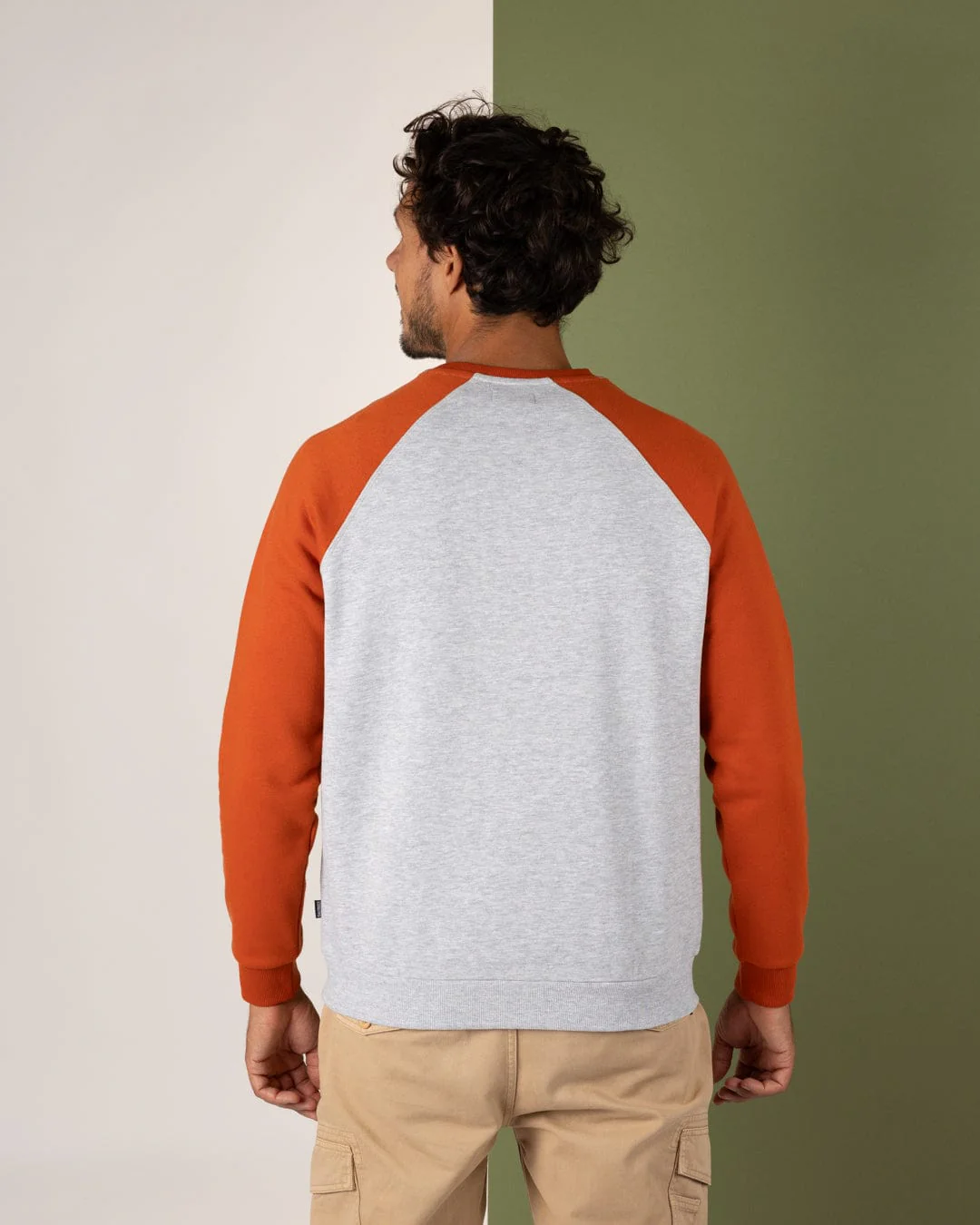 Torn Stripe - Mens Raglan Sweat - Orange/Grey - Image 4