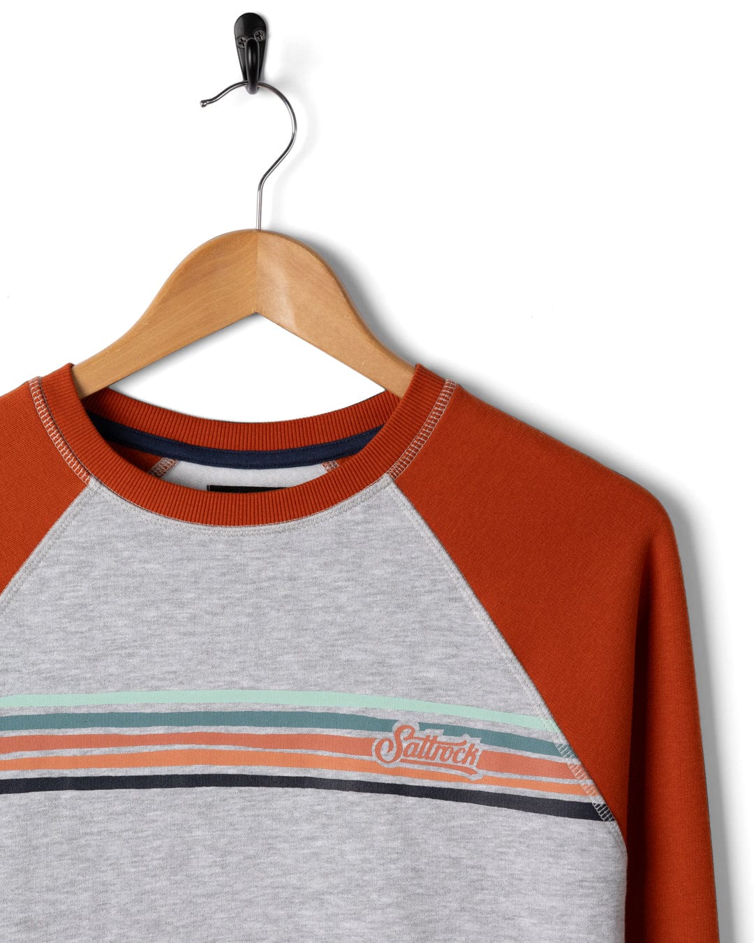 Torn Stripe - Mens Raglan Sweat - Orange/Grey - Image 8