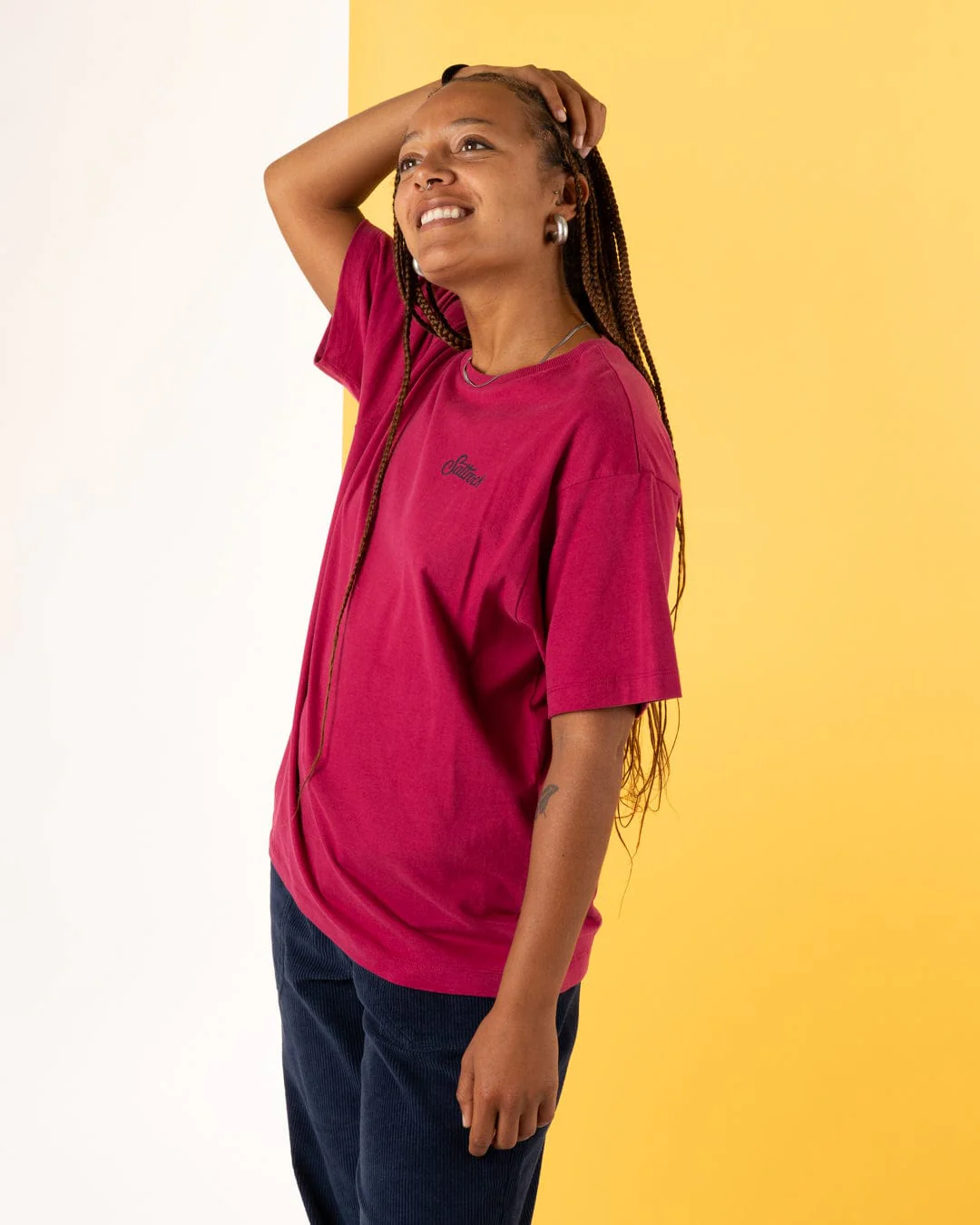 Trader Floral - Womens Oversized Short Sleeve T-Shirt - Dark Pink - Image 2