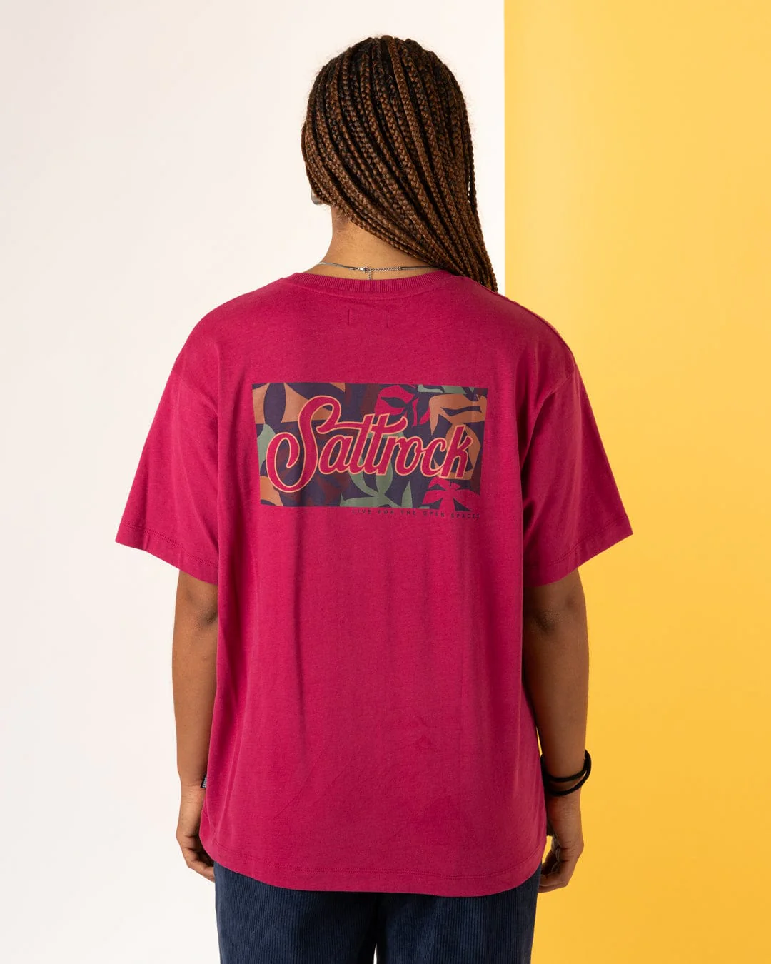 Trader Floral - Womens Oversized Short Sleeve T-Shirt - Dark Pink - Image 3