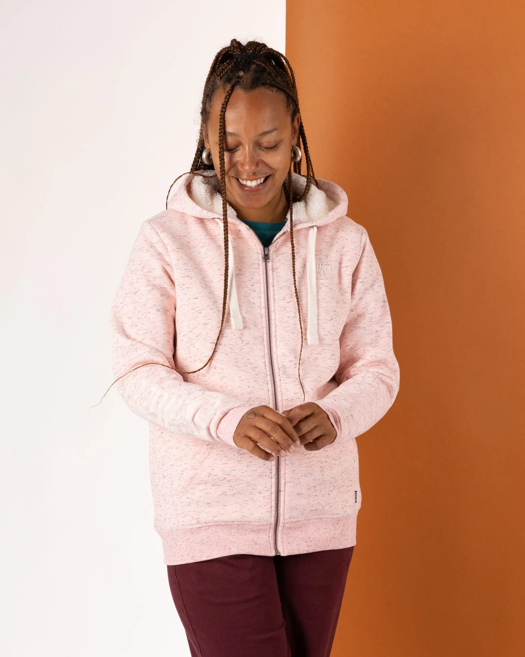 Trader Sleeve - Womens Borg Lined Hoodie - Light Pink - Image 3