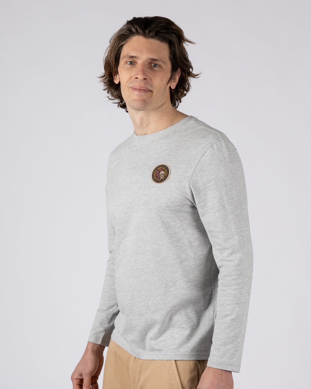 Trail Badge - Mens Long Sleeve T-Shirt - Grey - Image 2